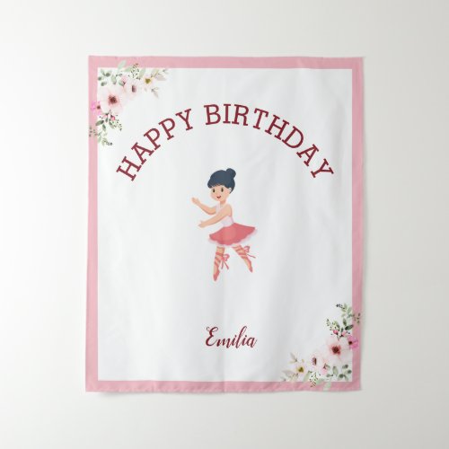 Tiny Dancer  Pink Floral Ballet Birthday  Tapestr Tapestry