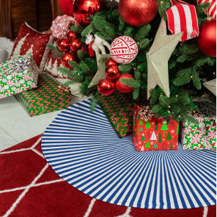 Tiny Deep Blue and White Radial Rays Brushed Polyester Tree Skirt