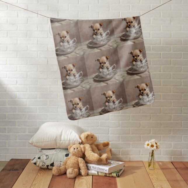 Tiny Delight: Chihuahua Puppy in a Teacup Baby Blanket (In Situ)
