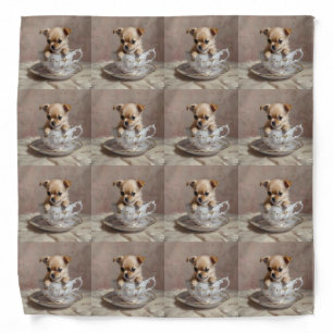 Tiny Delight: Chihuahua Puppy in a Teacup Bandana