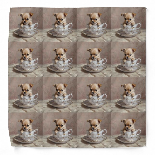 Tiny Delight: Chihuahua Puppy in a Teacup Bandana (Front)