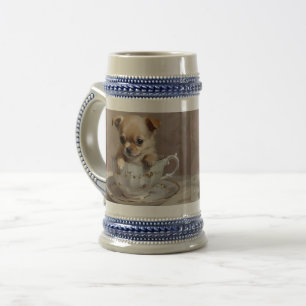 Tiny Delight: Chihuahua Puppy in a Teacup Beer Stein