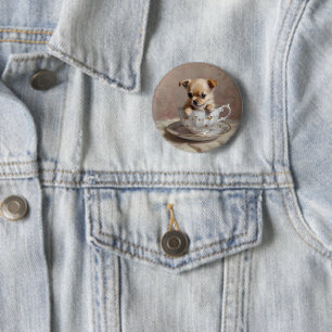 Tiny Delight: Chihuahua Puppy in a Teacup, Button