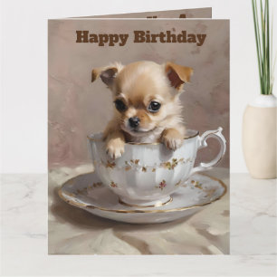 Tiny Delight: Chihuahua Puppy in a Teacup, Card