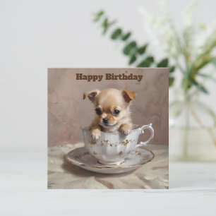 Tiny Delight: Chihuahua Puppy in a Teacup, Card