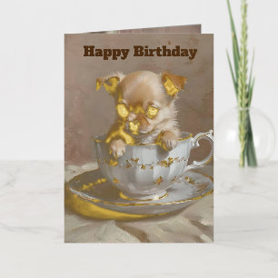 Tiny Delight: Chihuahua Puppy in a Teacup, Foil Greeting Card