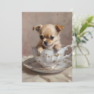 Tiny Delight: Chihuahua Puppy in a Teacup,  Invitation