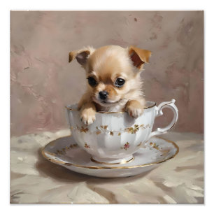 Tiny Delight: Chihuahua Puppy in a Teacup, Photo Print