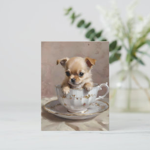 Tiny Delight: Chihuahua Puppy in a Teacup, Postcard