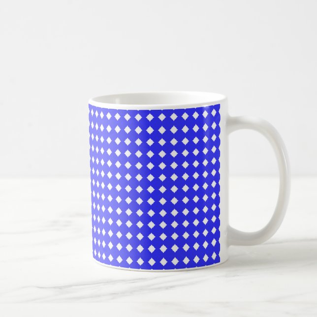 Tiny Diamonds Squares Pattern Cobalt Blue White Coffee Mug (Right)