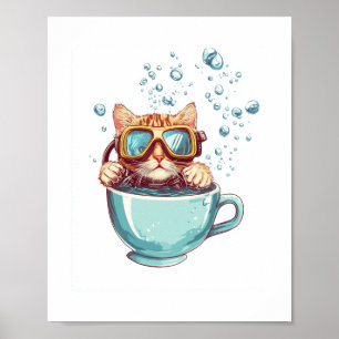 Tiny Diver Cat – Funny Scuba Kitty Tea Lover Poster