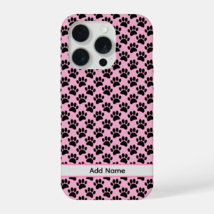 Tiny Dog Paw Print In Black and Pink Custom Name iPhone 15 Pro Case