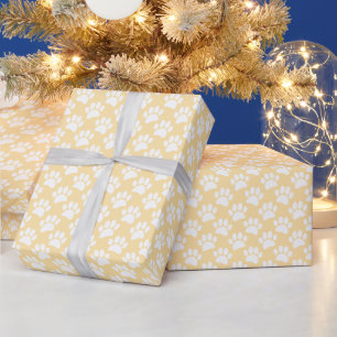 Tiny Dog Paw Print Pattern In White and Beige Wrapping Paper