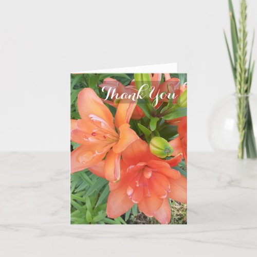 Tiny Double You Asiatic Lily Orange Flower Thank You Card