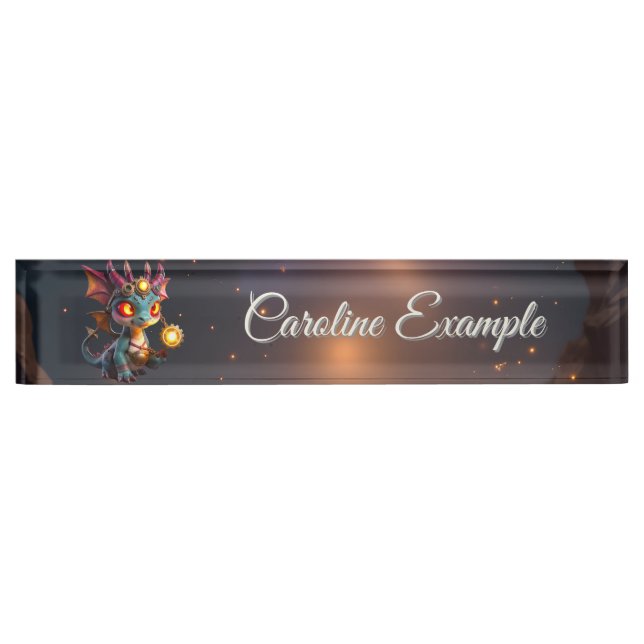Tiny Dragon, Big Time Energy – The Ember Clockling Desk Name Plate (Front)
