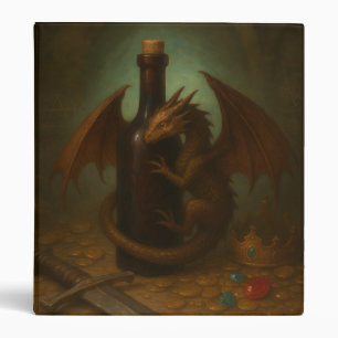 Tiny dragon hugging a wine bottle fantasy art 3 ring binder