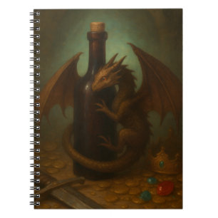 Tiny dragon hugging a wine bottle fantasy art notebook