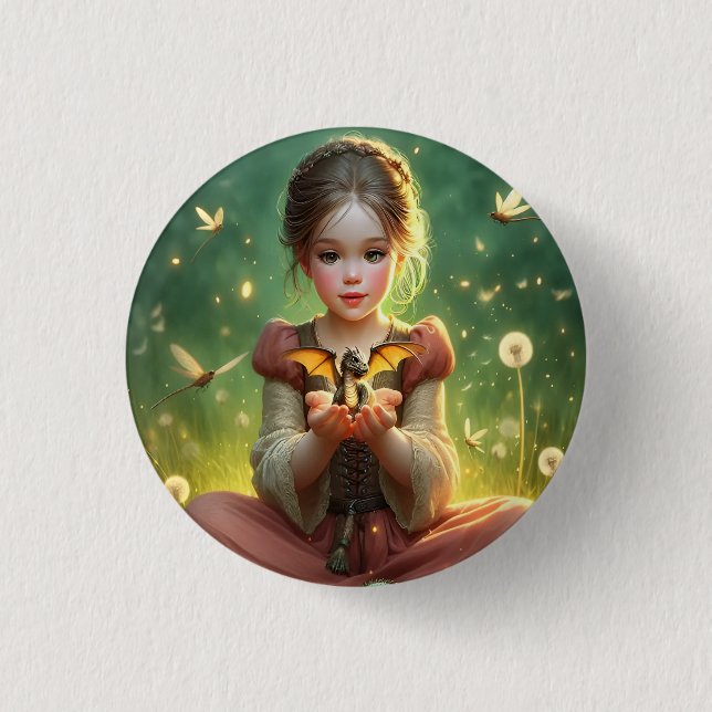 Tiny Dragon Keeper with Butterflies Button (Front)