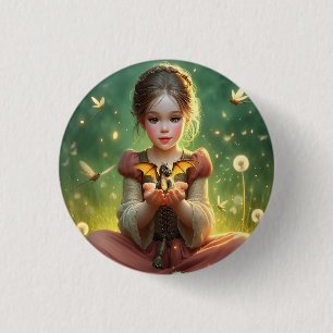 Tiny Dragon Keeper with Butterflies Button