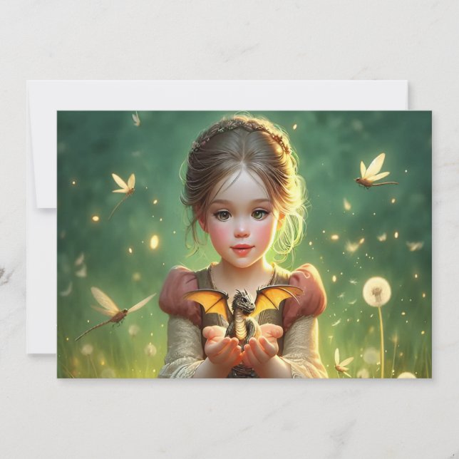 Tiny Dragon Keeper with Butterflies Invitation (Front)