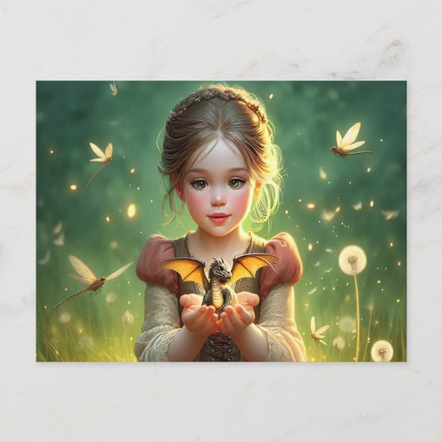 Tiny Dragon Keeper with Butterflies Postcard (Front)