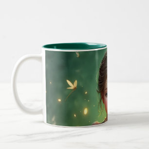 Tiny Dragon Keeper with Butterflies Two-Tone Coffee Mug