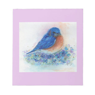 Tiny eastern bluebird with flowers by Renee Notepad