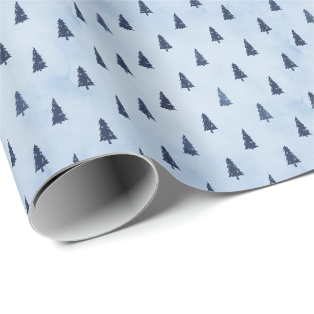 Tiny Elegant Blue Ice Christmas Trees Gift Wrapping Paper (Roll Corner)