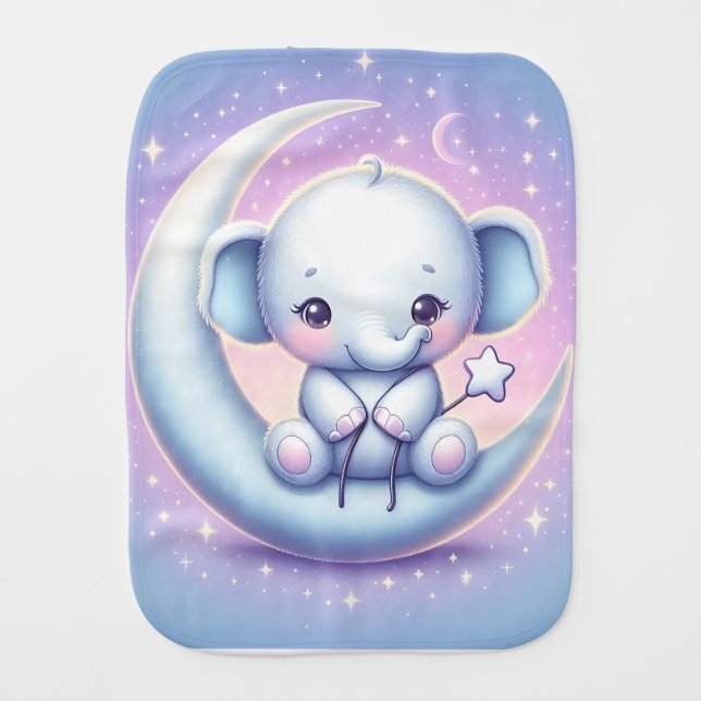 Tiny Elephant Under the Stars Burp Cloth (Front)
