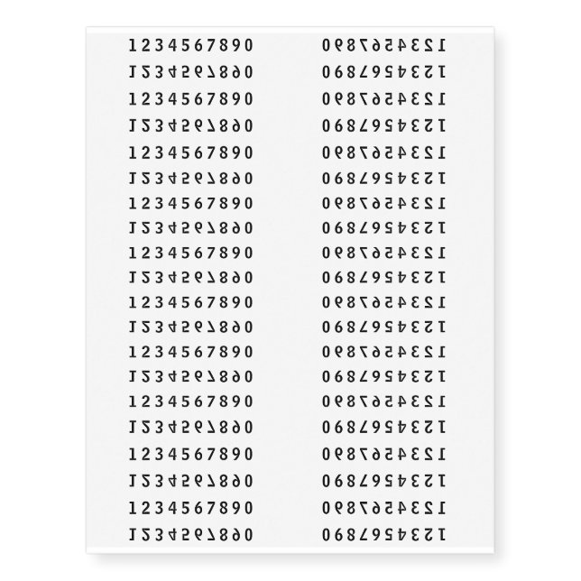 Tiny Face Numbers temporary tattoos (Front)