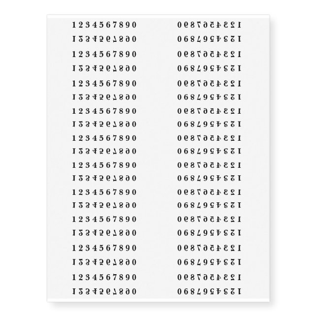 Tiny Face Numbers temporary tattoos (Front)