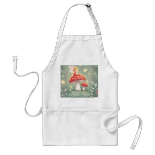Tiny fairy perched on top of mushroom and glowing adult apron