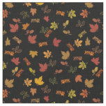 Tiny Fall or Autumn Leaves on Black Fabric