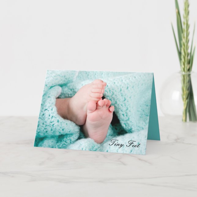 Tiny Feet - Birth in the family new baby greeting Card (Front)
