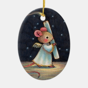 Tiny Flame - Cute Christmas Angel Mouse Art Ceramic Ornament