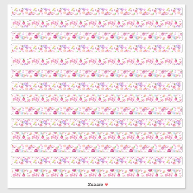 Tiny Floral Borders Pink and White Sticker (Sheet)