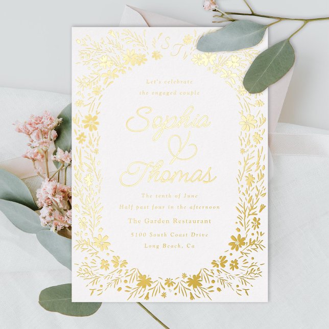 Tiny Floral Couple's Engagement Party Foil Invitation (Creator Uploaded)