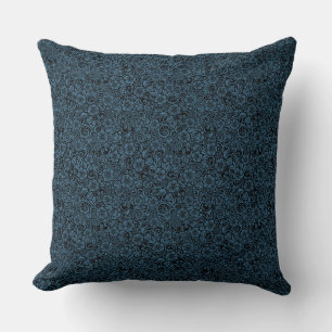 Tiny Floral Dark Steel Blue Throw Pillow