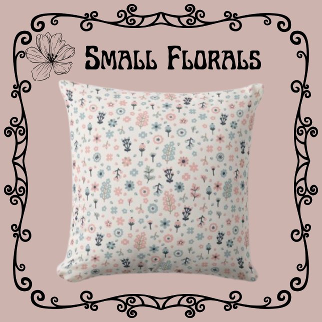 Tiny Florals Pink & Blue on Cream  Throw Pillow (Creator Uploaded)
