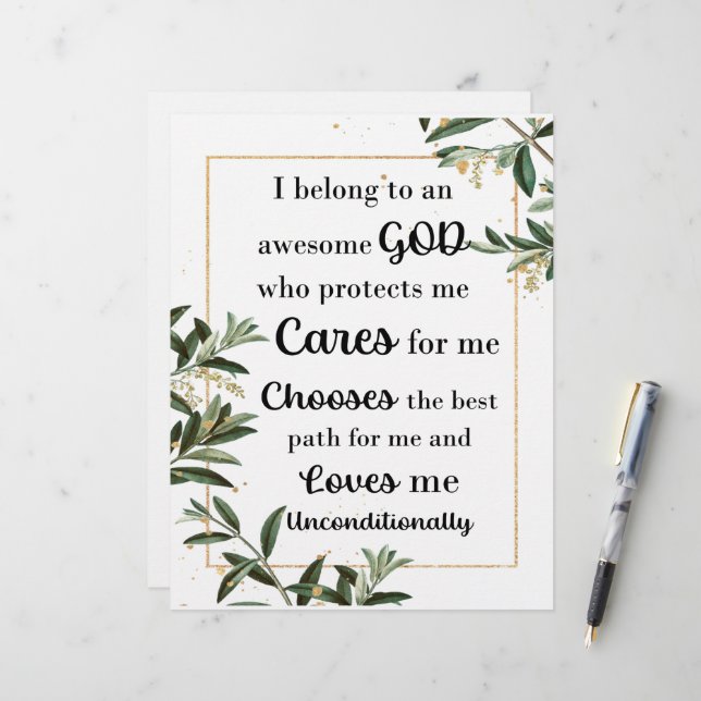 Tiny Flowers and Leaves with Awesome God Quote Letterhead (Front/Back In Situ)