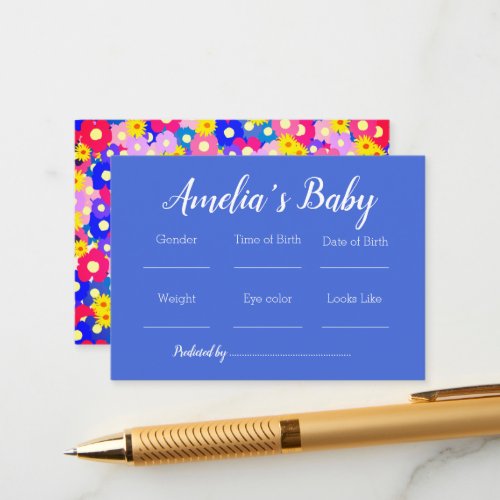 Tiny Flowers on Blue Baby Predictions Game   Enclo Enclosure Card