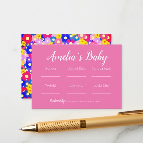 Tiny Flowers on Pink Baby Predictions Game  Enclosure Card