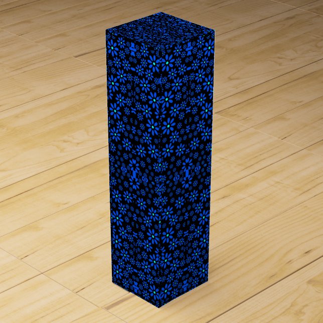 Tiny Flowers Pattern.Blue 01.b Black BG Wine Box (Front)