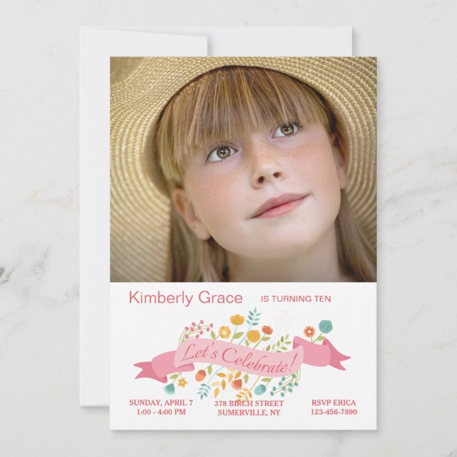 Tiny Flowers Photo Invitation (Front)