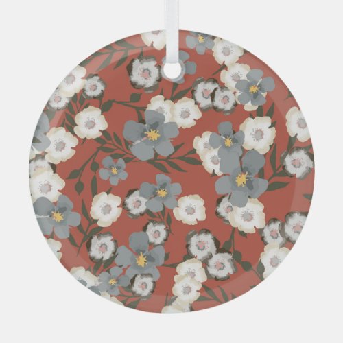 Tiny Flowers Watercolor Seamless Style Glass Ornament