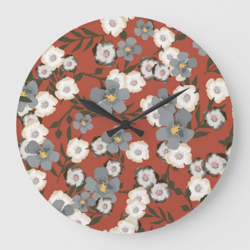 Tiny Flowers Watercolor Seamless Style Large Clock