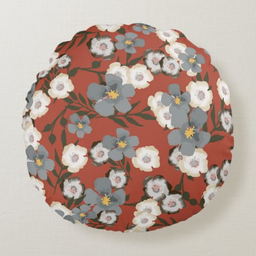 Tiny Flowers Watercolor Seamless Style Round Pillow