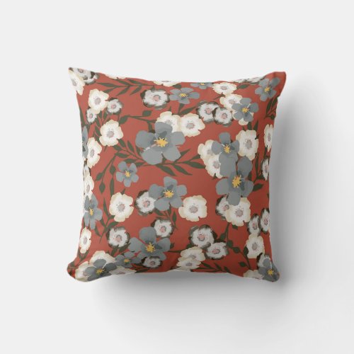 Tiny Flowers Watercolor Seamless Style Throw Pillow