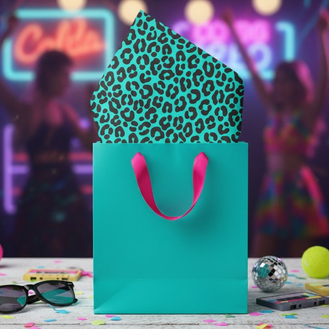 Tiny Fluorescent Blue Leopard Print Tissue Paper (Trendy 80's Glam Leopard Print Tissue Paper in Fluorescent Blue with Black Spots. Cute Girly Pattern)