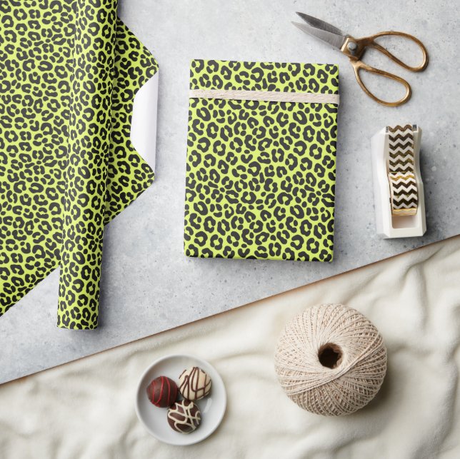 Tiny Fluorescent Yellow Leopard Print Wrapping Paper (Crafts)